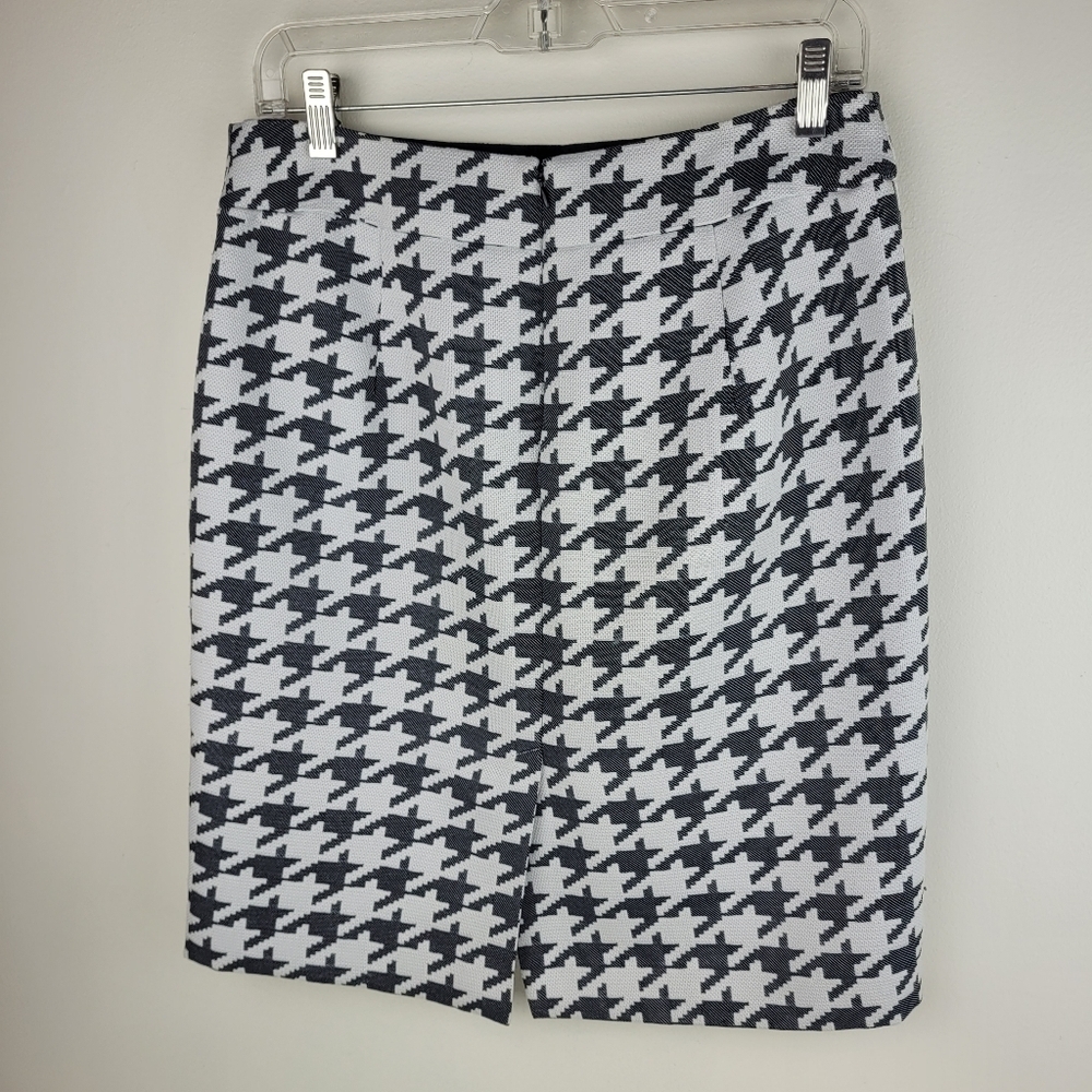 Banana Republic black white houndstooth lined back zip slit pencil lady skirt 8 - Picture 9 of 9
